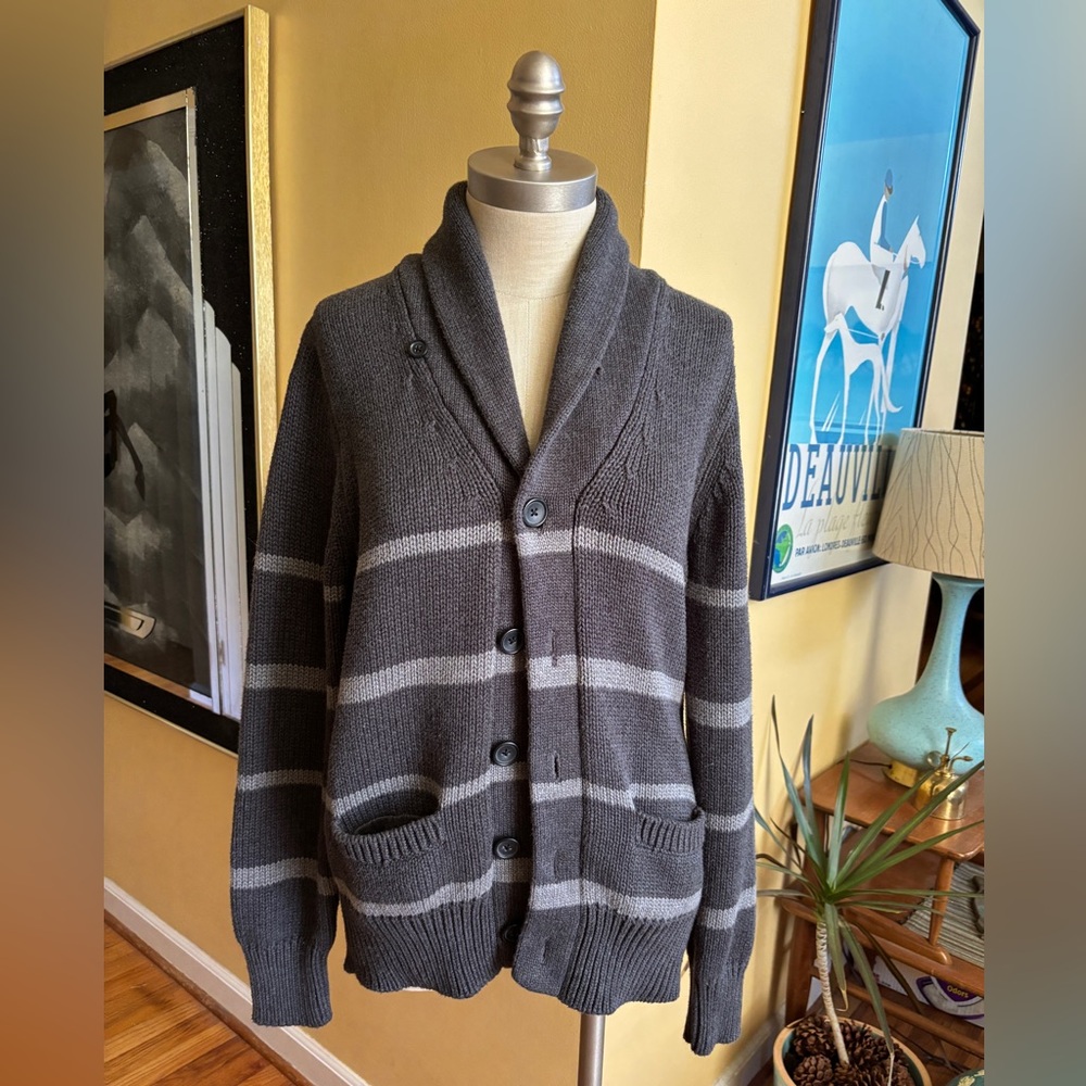 j. crew gray striped cotton cardigan